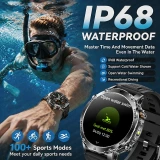 Montre connectée de sport militaire pour hommes AK106 avec batterie 1400mAh, GPS, étanche IP68, appels Bluetooth, écran AMOLED 1,7''
