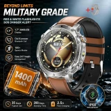 Montre connectée de sport militaire pour hommes AK106 avec batterie 1400mAh, GPS, étanche IP68, appels Bluetooth, écran AMOLED 1,7''