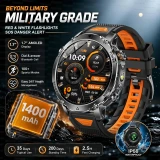 Montre connectée de sport militaire pour hommes AK106 avec batterie 1400mAh, GPS, étanche IP68, appels Bluetooth, écran AMOLED 1,7''