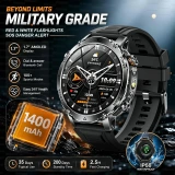 Montre connectée de sport militaire pour hommes AK106 avec batterie 1400mAh, GPS, étanche IP68, appels Bluetooth, écran AMOLED 1,7''