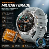 Montre connectée de sport militaire pour hommes AK106 avec batterie 1400mAh, GPS, étanche IP68, appels Bluetooth, écran AMOLED 1,7''