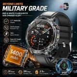 Montre connectée de sport militaire pour hommes AK106 avec batterie 1400mAh, GPS, étanche IP68, appels Bluetooth, écran AMOLED 1,7''