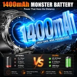 Montre connectée de sport militaire pour hommes AK106 avec batterie 1400mAh, GPS, étanche IP68, appels Bluetooth, écran AMOLED 1,7''